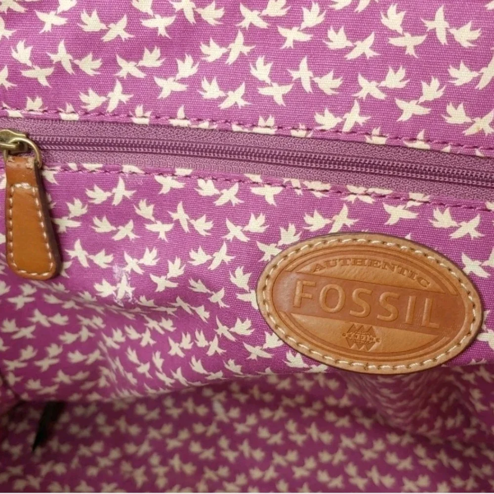 Fossil Key Per Canvas Tote Purse & Wallet Floral Striped Leather Top Handle Bag